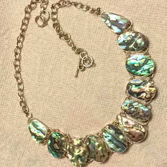 Gem and Mineral Jewelry - 💖💚💜Beautiful Sterling silver Abalone Necklace💖